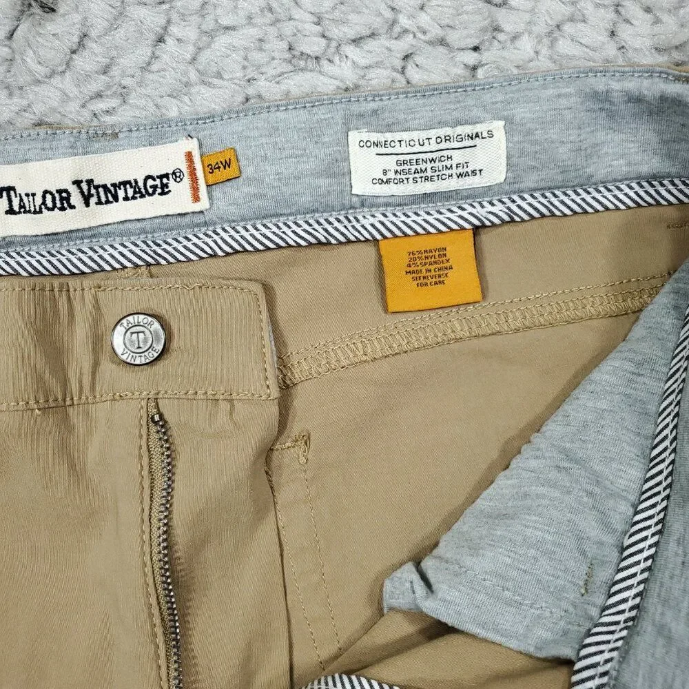 Tailor Vintage Greenwich Slim Fit Performance Tech Shorts Men's Size 34 Khaki - Picture 5 of 7